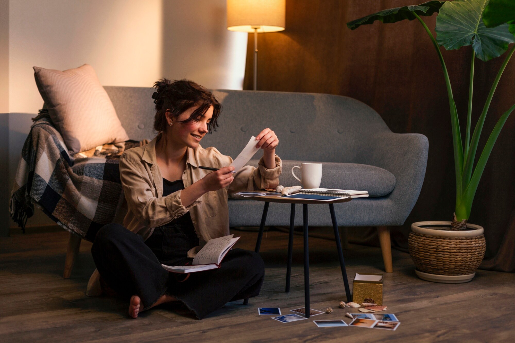 Persona leyendo material visual en un ambiente iluminado